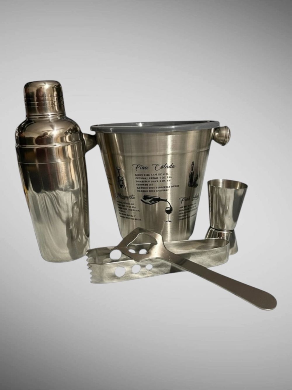 Stainless Steel Cocktail Shaker Bar Set Ice Bucket Jigger Bartender Kit New